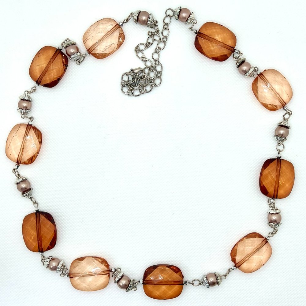 Translucent Brown Faceted Bead Necklace